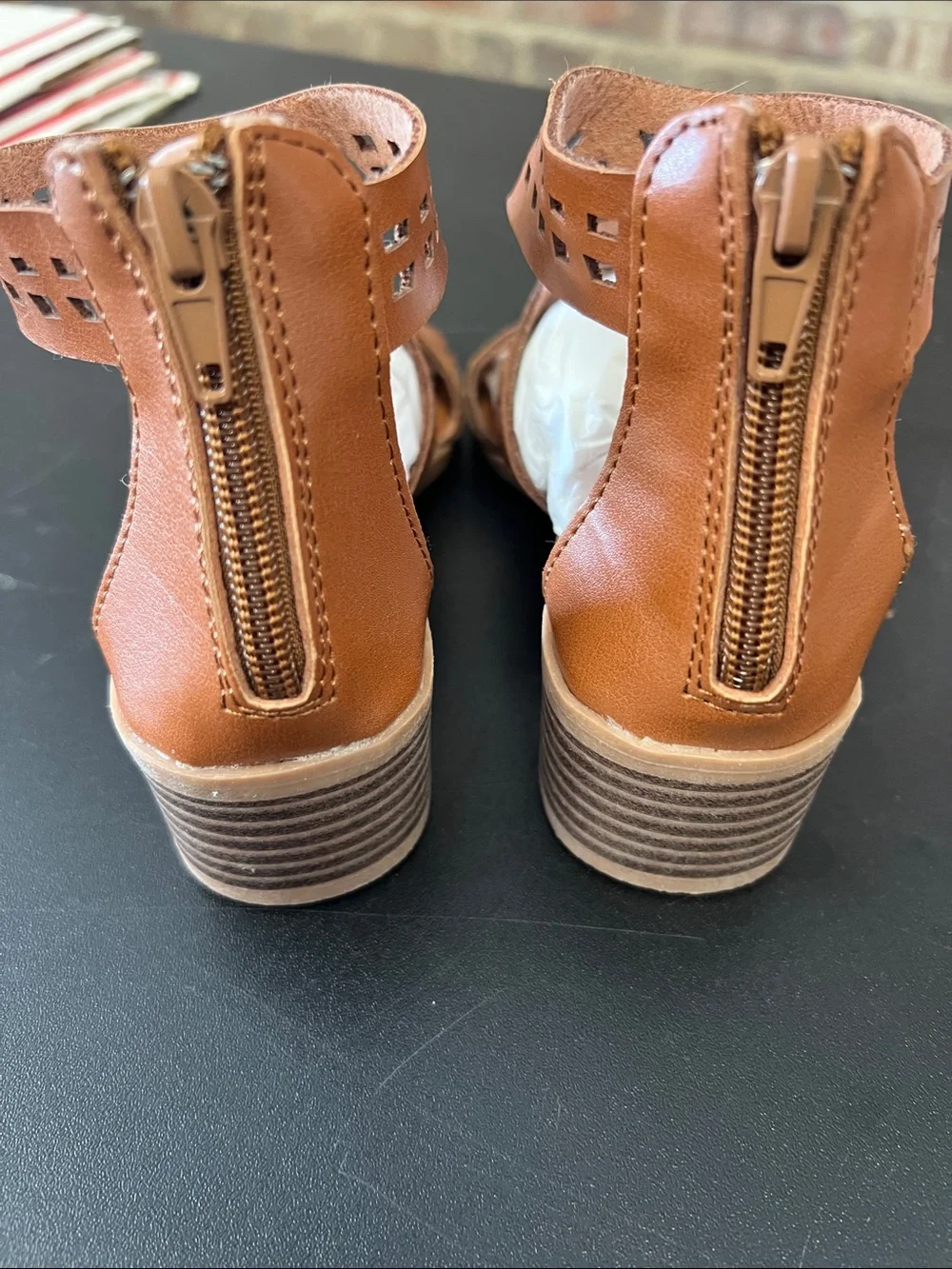 Catherine Malandrino Girls' Brown Laser-Cut Open-Toe Sandals